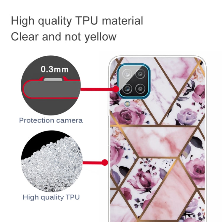 For Samsung Galaxy A12 Marble Shockproof TPU Protective Case(Rhombus Rose)