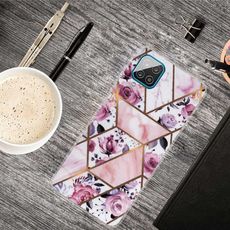 For Samsung Galaxy A12 Marble Shockproof TPU Protective Case(Rhombus Rose)