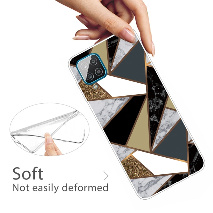 For Samsung Galaxy A12 Marble Shockproof TPU Protective Case(Rhombus Golden Yellow)