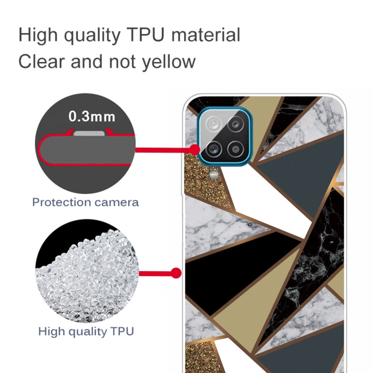 For Samsung Galaxy A12 Marble Shockproof TPU Protective Case(Rhombus Golden Yellow)