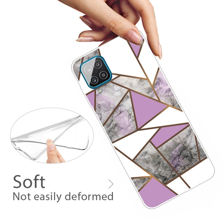 For Samsung Galaxy A12 Marble Shockproof TPU Protective Case(Rhombus Gray Purple)