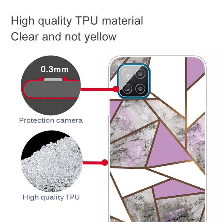For Samsung Galaxy A12 Marble Shockproof TPU Protective Case(Rhombus Gray Purple)