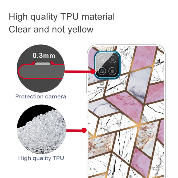 For Samsung Galaxy A12 Marble Shockproof TPU Protective Case(Rhombus White Purple)
