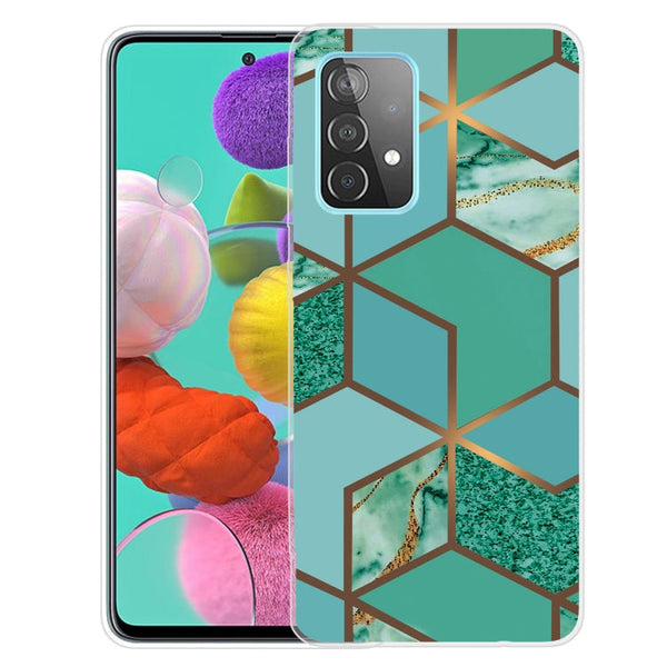 For Samsung Galaxy A72 5G / 4G Marble Shockproof TPU Protective Case(Rhombus Green)