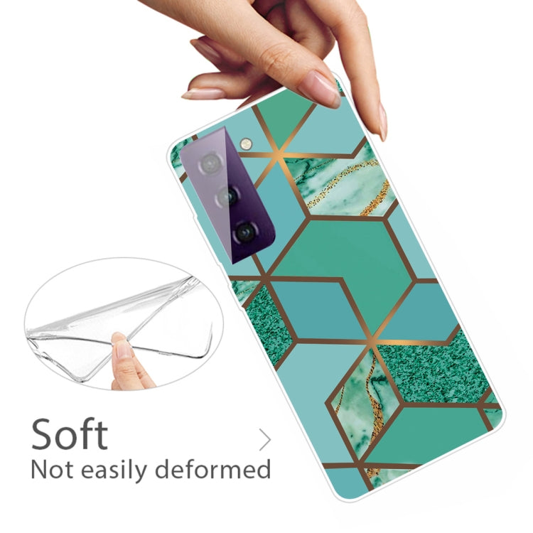 For Samsung Galaxy S21 5G Marble Shockproof TPU Protective Case(Rhombus Green)