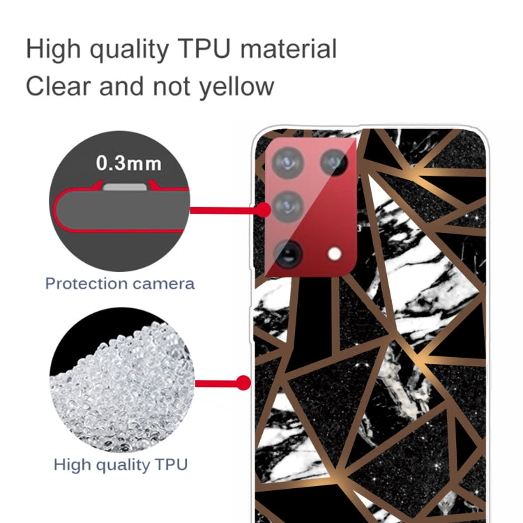 For Samsung Galaxy S21 Ultra 5G Marble Shockproof TPU Protective Case(Rhombus Black)