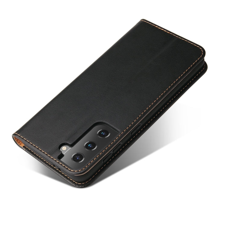 For Samsung Galaxy S21 5G Fierre Shann PU Genuine Leather Texture Horizontal Flip Leather Case with Holder & Card Slots & Wallet(Black)