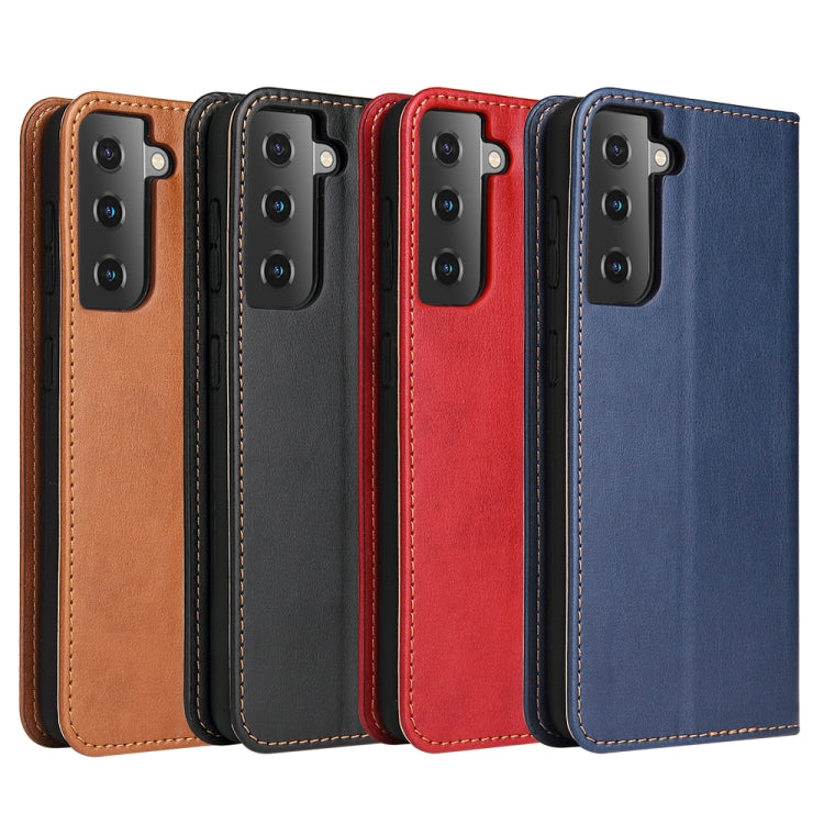 For Samsung Galaxy S21 5G Fierre Shann PU Genuine Leather Texture Horizontal Flip Leather Case with Holder & Card Slots & Wallet(Black)