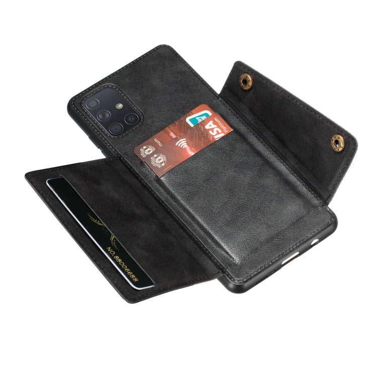 For Samsung Galaxy A52 5G / 4G Double Buckle PU + TPU Shockproof Magnetic Protective Case with Card Slot & Holder(Black)