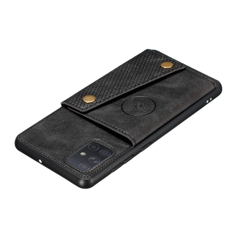 For Samsung Galaxy A52 5G / 4G Double Buckle PU + TPU Shockproof Magnetic Protective Case with Card Slot & Holder(Black)