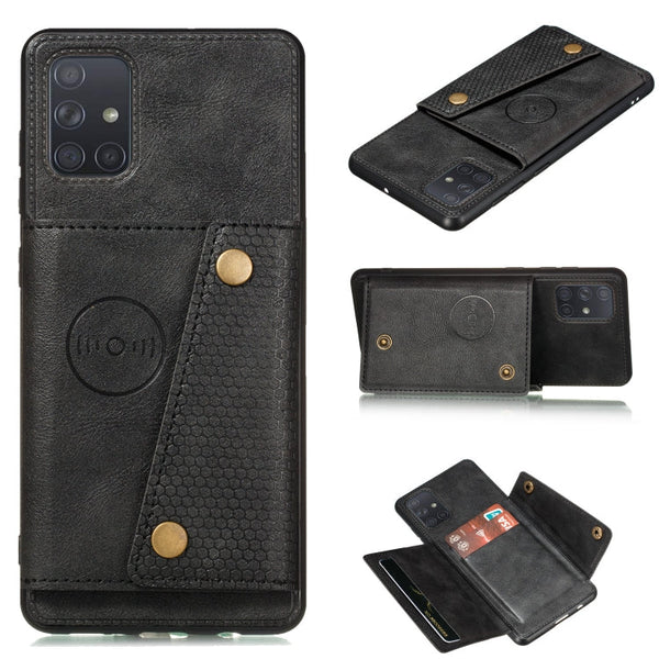 For Samsung Galaxy A52 5G / 4G Double Buckle PU + TPU Shockproof Magnetic Protective Case with Card Slot & Holder(Black)