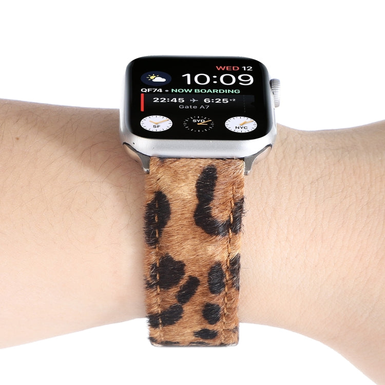 Horsehair Fluffy Leopard Print Leather Watch Band For Apple Watch Series 7 45mm / 6 & SE & 5 & 4 44mm / 3 & 2 & 1 42mm(3)