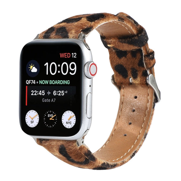Horsehair Fluffy Leopard Print Leather Watch Band For Apple Watch Series 7 45mm / 6 & SE & 5 & 4 44mm / 3 & 2 & 1 42mm(3)
