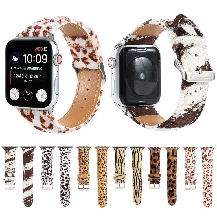Horsehair Fluffy Leopard Print Leather Watch Band For Apple Watch Series 7 45mm / 6 & SE & 5 & 4 44mm / 3 & 2 & 1 42mm(3)