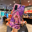 For Samsung Galaxy A41 Electroplated Marble Pattern TPU Protective Case with Ring Holder(Purple)