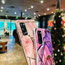For Samsung Galaxy A41 Electroplated Marble Pattern TPU Protective Case with Ring Holder(Purple)