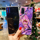 For Samsung Galaxy A41 Electroplated Marble Pattern TPU Protective Case with Ring Holder(Purple)