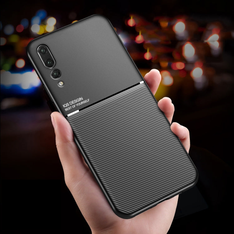 For Huawei P20 Pro Classic Tilt Strip Grain Magnetic Shockproof PC + TPU Case(Black)