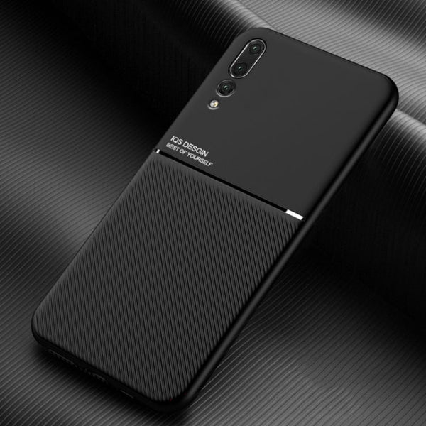 For Huawei P20 Pro Classic Tilt Strip Grain Magnetic Shockproof PC + TPU Case(Black)