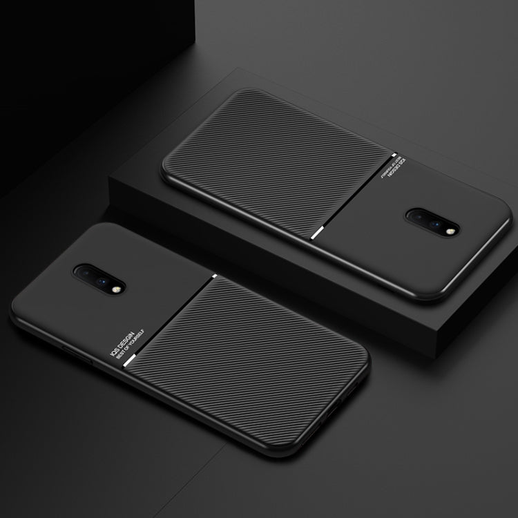 For OnePlus 7 Classic Tilt Strip Grain Magnetic Shockproof PC + TPU Case(Black)