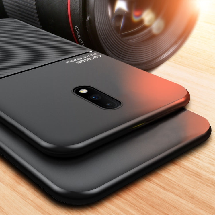 For OnePlus 7 Classic Tilt Strip Grain Magnetic Shockproof PC + TPU Case(Black)
