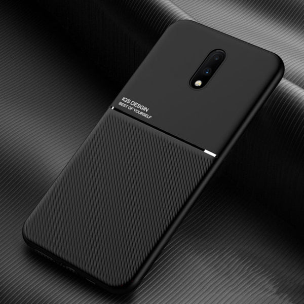 For OnePlus 7 Classic Tilt Strip Grain Magnetic Shockproof PC + TPU Case(Black)