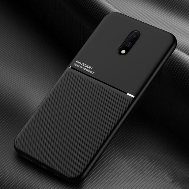 For OnePlus 7 Classic Tilt Strip Grain Magnetic Shockproof PC + TPU Case(Black)