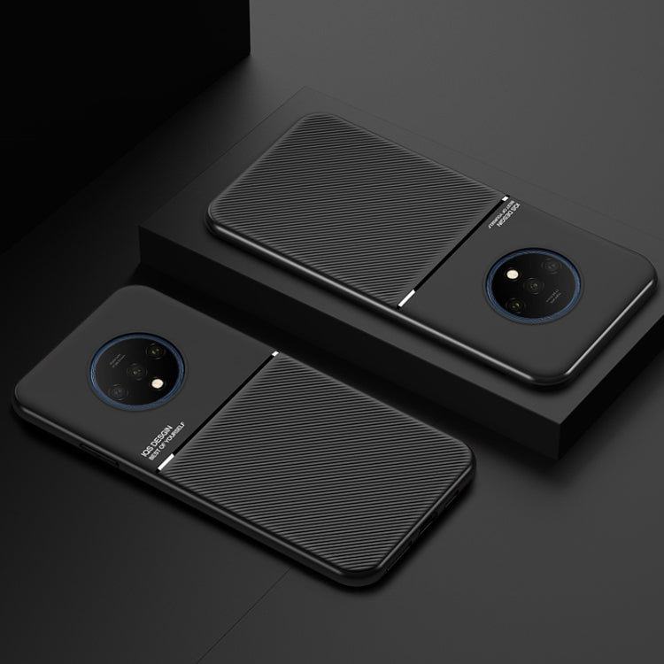 For OnePlus 7T Classic Tilt Strip Grain Magnetic Shockproof PC + TPU Case(Black)