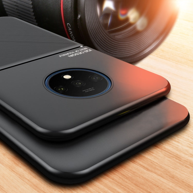 For OnePlus 7T Classic Tilt Strip Grain Magnetic Shockproof PC + TPU Case(Black)