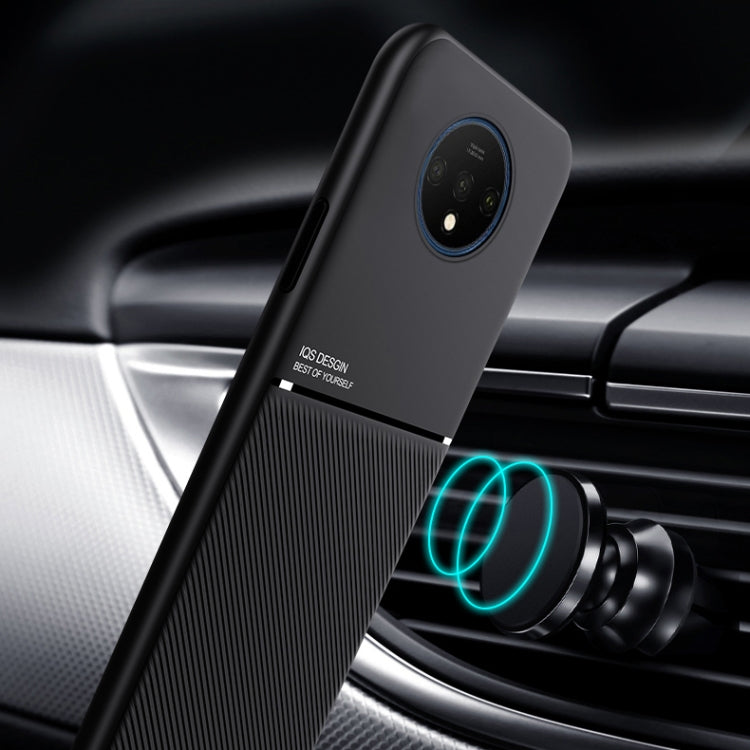 For OnePlus 7T Classic Tilt Strip Grain Magnetic Shockproof PC + TPU Case(Black)