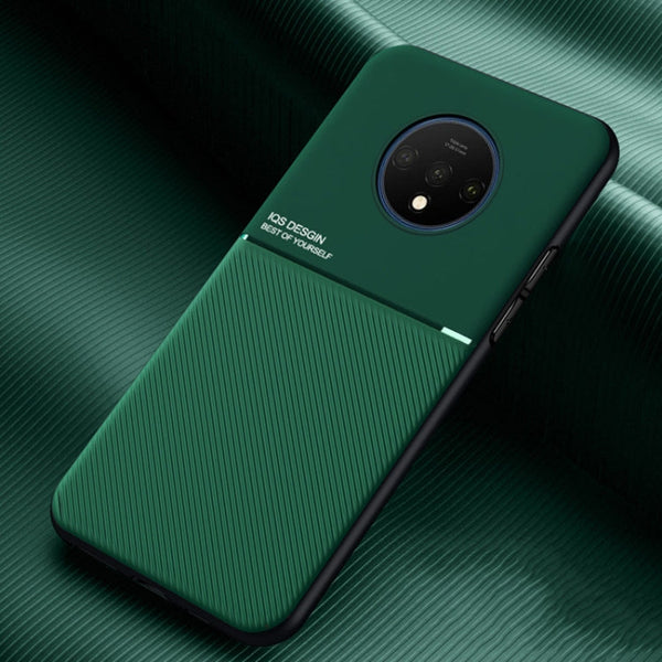 For OnePlus 7T Classic Tilt Strip Grain Magnetic Shockproof PC + TPU Case(Green)