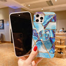 For iPhone 11 Pro Max Marble Pattern Shockproof Protective Case with Holder(Blue)