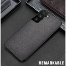 For Samsung Galaxy S21 Ultra 5G Shockproof Splicing PU + Cloth Protective Case(Curtain Black)
