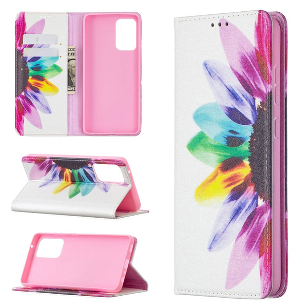 For Samsung Galaxy A72 5G / 4G Colored Drawing Pattern Invisible Magnetic Horizontal Flip PU Leather Case with Holder & Card Slots & Wallet(Sun Flower)