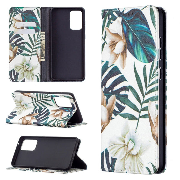 For Samsung Galaxy A72 5G / 4G Colored Drawing Pattern Invisible Magnetic Horizontal Flip PU Leather Case with Holder & Card Slots & Wallet(Red Leaves)