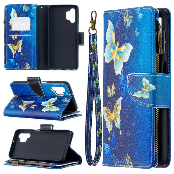For Samsung Galaxy A32 5G Colored Drawing Pattern Zipper Horizontal Flip Leather Case with Holder & Card Slots & Wallet(Gold Butterfly)