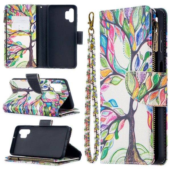 For Samsung Galaxy A32 5G Colored Drawing Pattern Zipper Horizontal Flip Leather Case with Holder & Card Slots & Wallet(Tree)