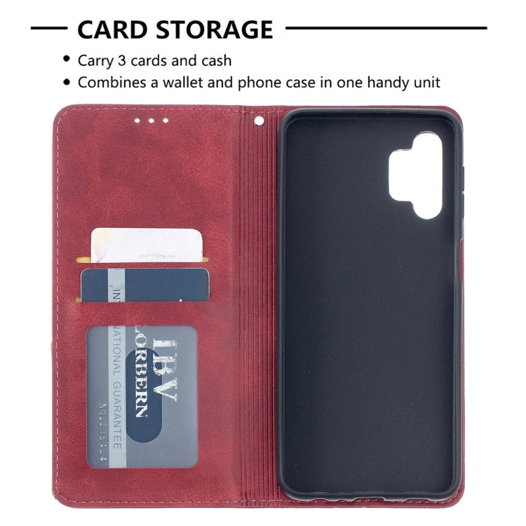 For Samsung Galaxy A32 5G Prismatic Invisible Magnetic Horizontal Flip Leather Case with Holder & Card Slots & Photo Frame(Red)