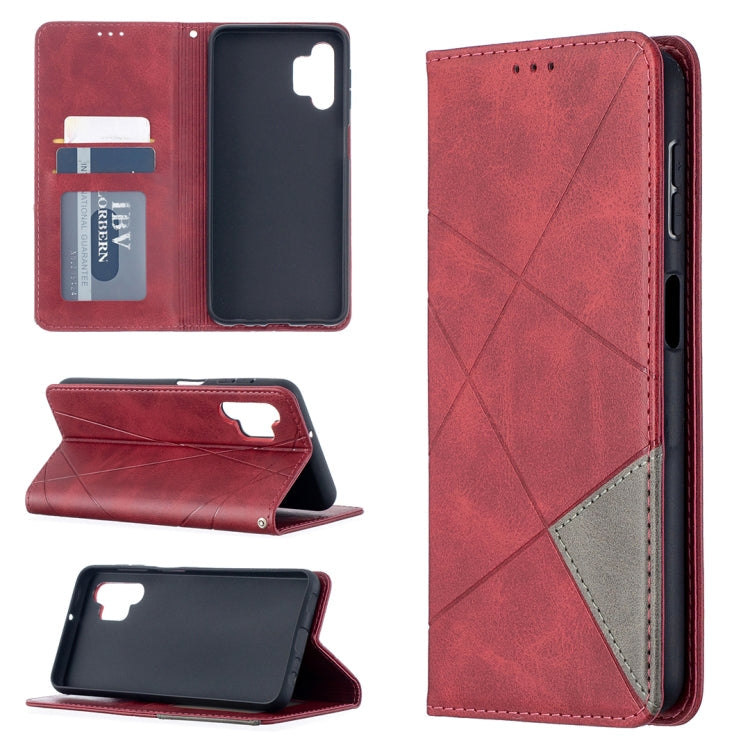 For Samsung Galaxy A32 5G Prismatic Invisible Magnetic Horizontal Flip Leather Case with Holder & Card Slots & Photo Frame(Red)