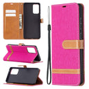 For Samsung Galaxy A72 5G / 4G Color Matching Denim Texture Horizontal Flip Leather Case with Holder & Card Slots & Wallet & Lanyard(Rose Red)