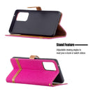 For Samsung Galaxy A72 5G / 4G Color Matching Denim Texture Horizontal Flip Leather Case with Holder & Card Slots & Wallet & Lanyard(Rose Red)