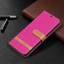 For Samsung Galaxy A72 5G / 4G Color Matching Denim Texture Horizontal Flip Leather Case with Holder & Card Slots & Wallet & Lanyard(Rose Red)