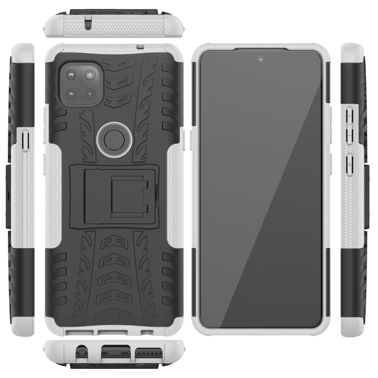 For Motorola Moto G 5G Tire Texture Shockproof TPU+PC Protective Case with Holder(White)