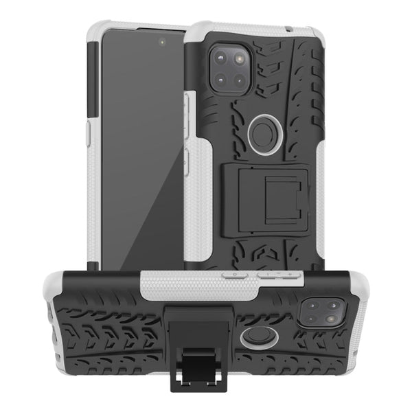 For Motorola Moto G 5G Tire Texture Shockproof TPU+PC Protective Case with Holder(White)