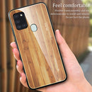 For Samsung Galaxy A21s Wood Grain Glass Protective Case(M06)