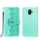 For Samsung Galaxy A6 (2018) Flower Vine Embossing Pattern Horizontal Flip Leather Case with Card Slot & Holder & Wallet & Lanyard(Green)