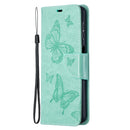 For Samsung Galaxy A32 5G Embossing Two Butterflies Pattern Horizontal Flip PU Leather Case with Holder & Card Slot & Wallet & Lanyard(Green)