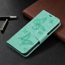 For Samsung Galaxy A32 5G Embossing Two Butterflies Pattern Horizontal Flip PU Leather Case with Holder & Card Slot & Wallet & Lanyard(Green)