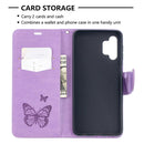 For Samsung Galaxy A32 5G Embossing Two Butterflies Pattern Horizontal Flip PU Leather Case with Holder & Card Slot & Wallet & Lanyard(Purple)