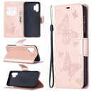 For Samsung Galaxy A32 5G Embossing Two Butterflies Pattern Horizontal Flip PU Leather Case with Holder & Card Slot & Wallet & Lanyard(Rose Gold)